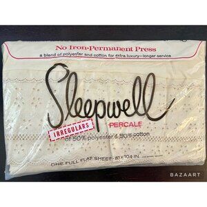 VTG Sleepwell Irregulars Percale Cream Colored Eyelet Full Size Flat Sheet